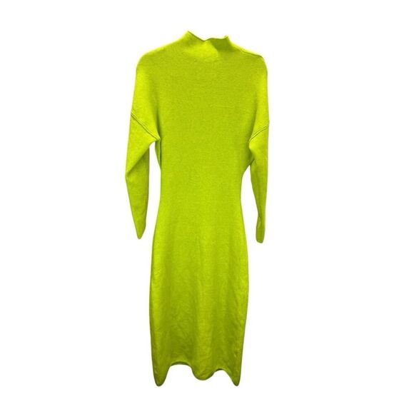 ZARA Neon Green Wool Viscose Blend Knit Midi Dress Long Sleeve Bodycon L - Picture 9 of 11